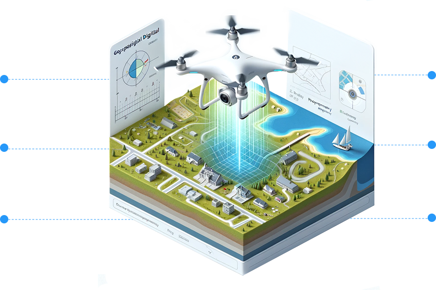 A visual representation of aerial snapshots transforming into precise 3D models and mapping solutions.