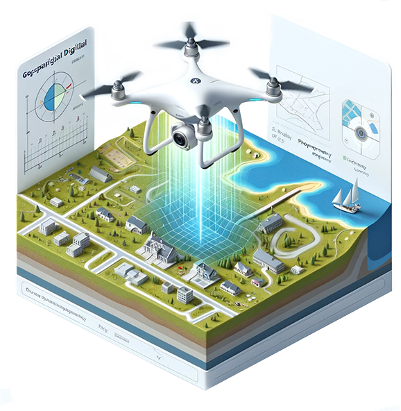 A visual representation of aerial snapshots transforming into precise 3D models and mapping solutions.